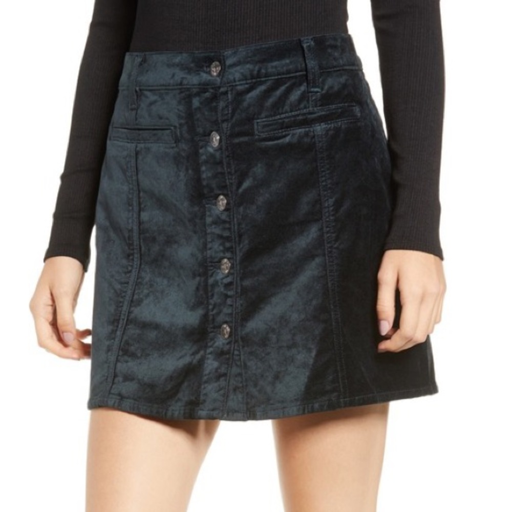 Button Front Velvet Miniskirt- 7 For All Mankind